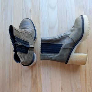 Free People Olive Leather And Gum Rubber Platform Ankle Boots (Size 38.5 / 8)